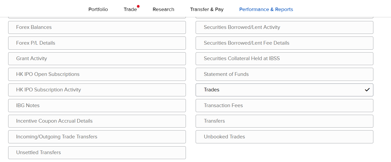 חלון Trades עם Execution ו-Asset Class מסומנים, ורשימת השדות מסומנת